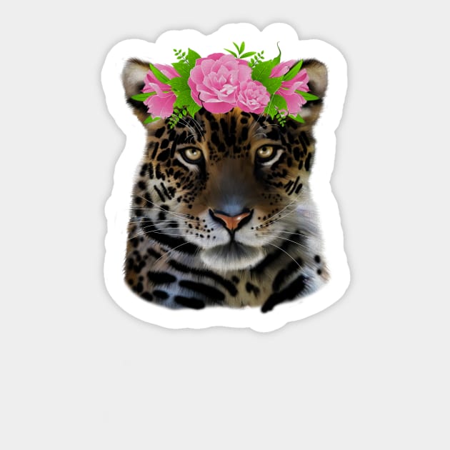 Leopard with flowers, Floral Design, Big Cat Sticker by logiamerch